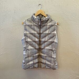 Patagonia Down Puffer Vest – Women’s L – Green-Gray, Pale Yellow Plaid